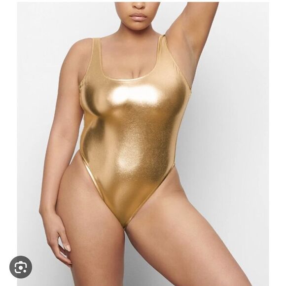 SKIMS Other - SKIMS Metallic Gold High Cut One Piece Swimsuit NWT